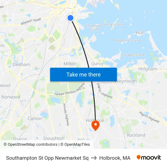 Southampton St Opp Newmarket Sq to Holbrook, MA map