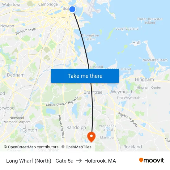 Long Wharf (North) - Gate 5a to Holbrook, MA map
