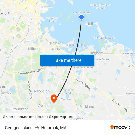 Georges Island to Holbrook, MA map