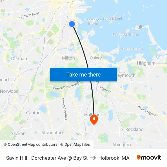Savin Hill - Dorchester Ave @ Bay St to Holbrook, MA map