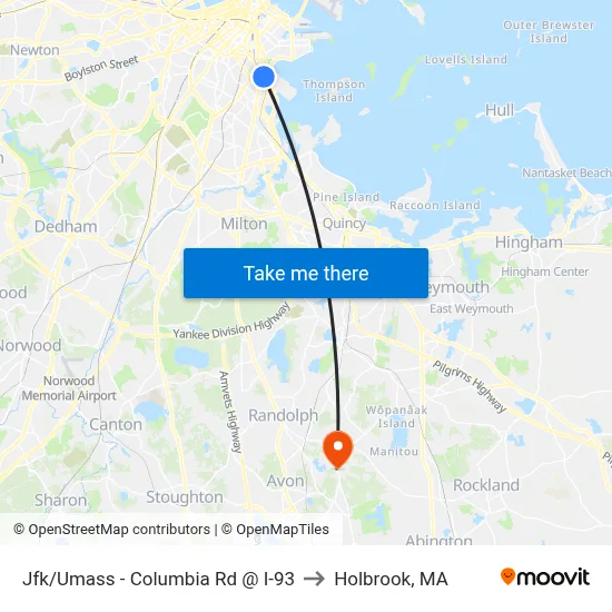 Jfk/Umass - Columbia Rd @ I-93 to Holbrook, MA map