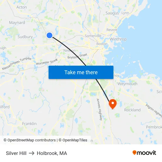 Silver Hill to Holbrook, MA map