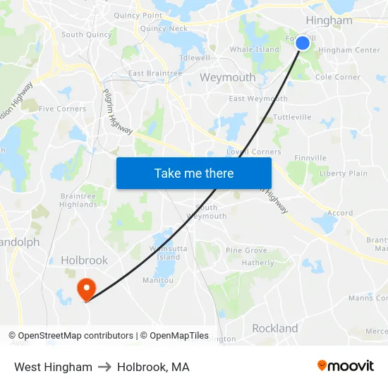 West Hingham to Holbrook, MA map