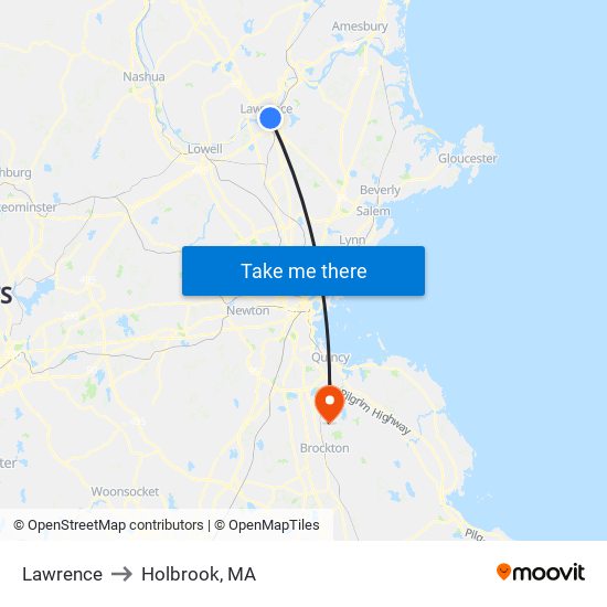 Lawrence to Holbrook, MA map