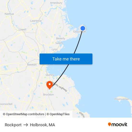 Rockport to Holbrook, MA map