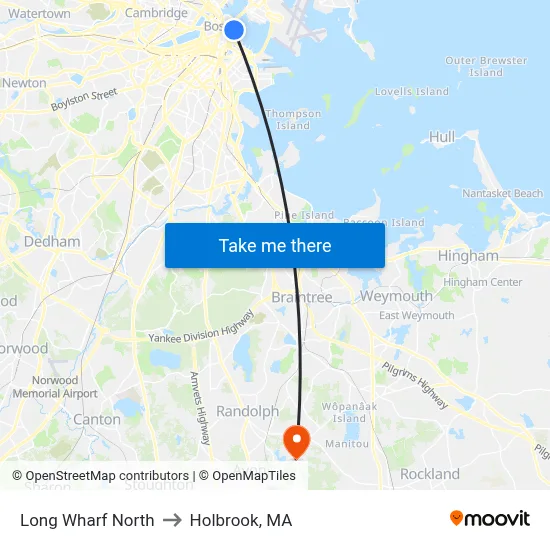 Long Wharf North to Holbrook, MA map