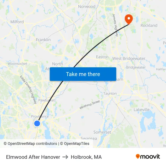 Elmwood After Hanover to Holbrook, MA map
