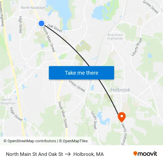 North Main St And Oak St to Holbrook, MA map