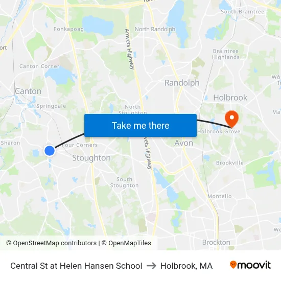 Central St at Helen Hansen School to Holbrook, MA map
