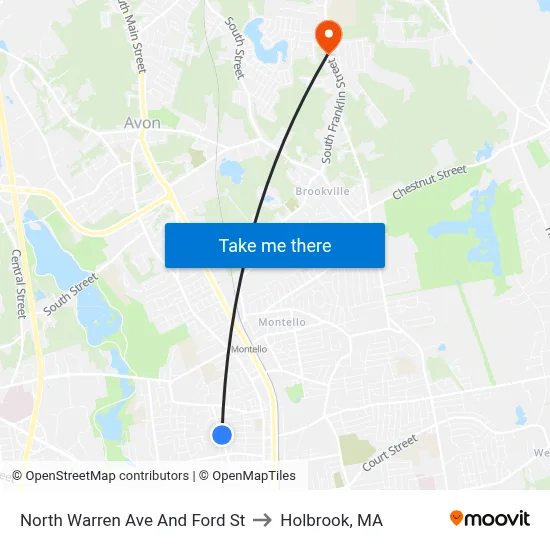 North Warren Ave And Ford St to Holbrook, MA map