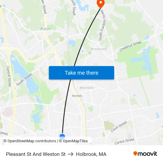 Pleasant St And Weston St to Holbrook, MA map