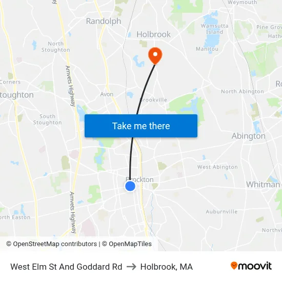West Elm St And Goddard Rd to Holbrook, MA map