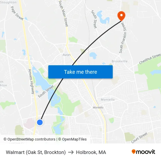 Walmart (Oak St, Brockton) to Holbrook, MA map