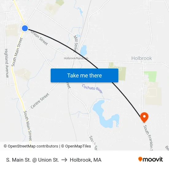 S. Main St. @ Union St. to Holbrook, MA map