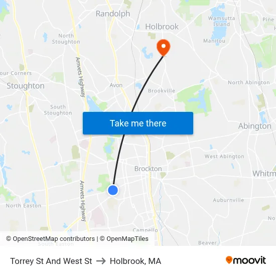 Torrey St And West St to Holbrook, MA map