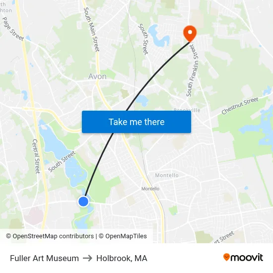 Fuller Art Museum to Holbrook, MA map