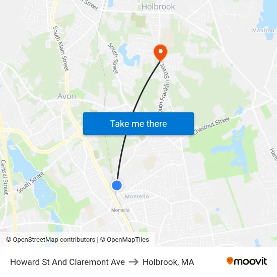 Howard St And Claremont Ave to Holbrook, MA map