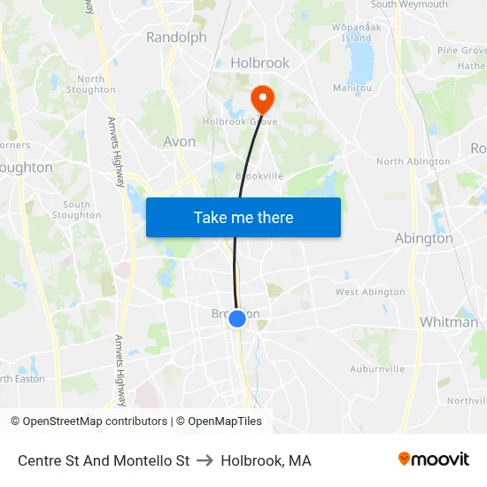 Centre St And Montello St to Holbrook, MA map