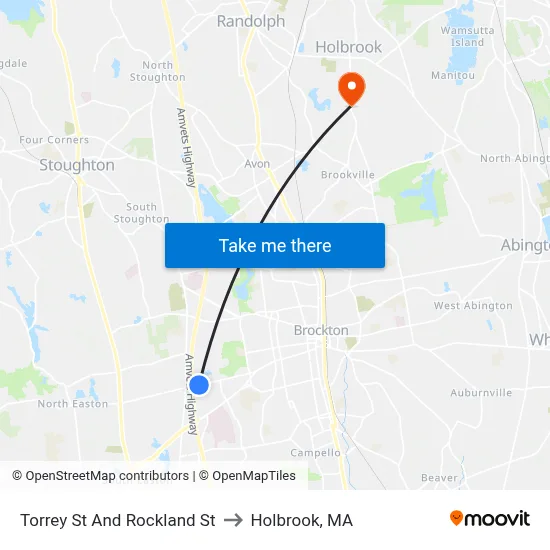 Torrey St And Rockland St to Holbrook, MA map