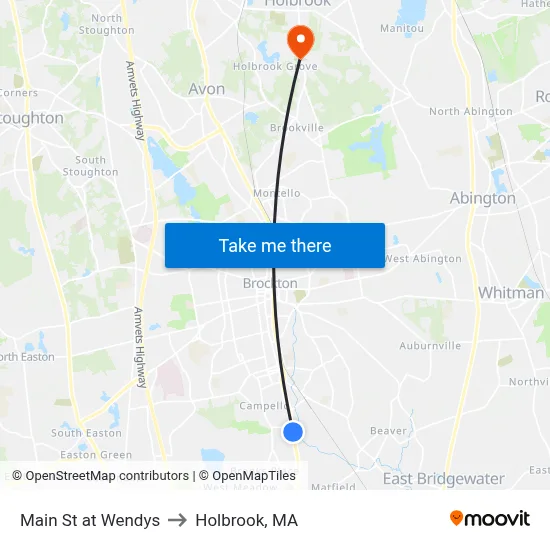 Main St at Wendys to Holbrook, MA map