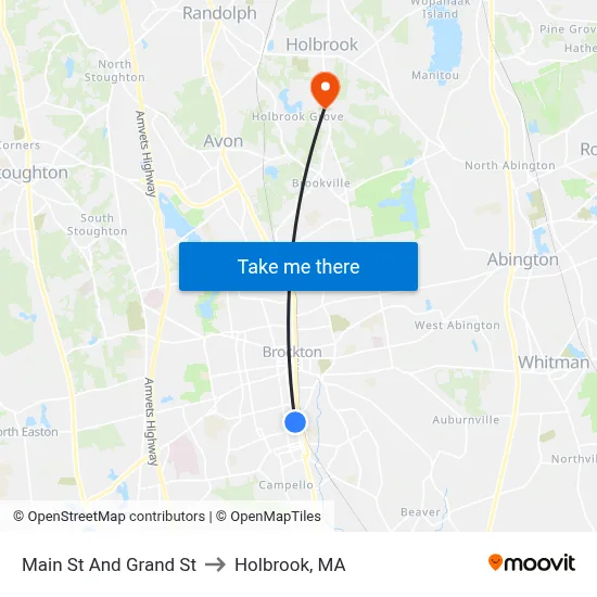 Main St And Grand St to Holbrook, MA map