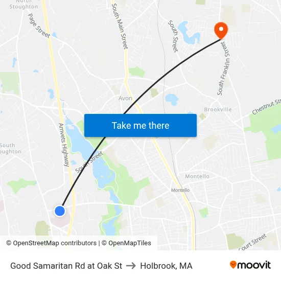 Good Samaritan Rd at Oak St to Holbrook, MA map