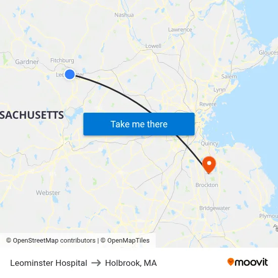 Leominster Hospital to Holbrook, MA map