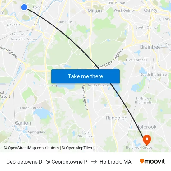 Georgetowne Dr @ Georgetowne Pl to Holbrook, MA map