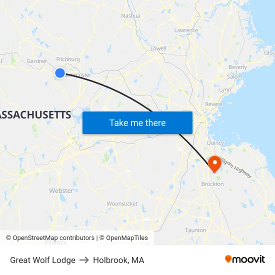 Great Wolf Lodge to Holbrook, MA map