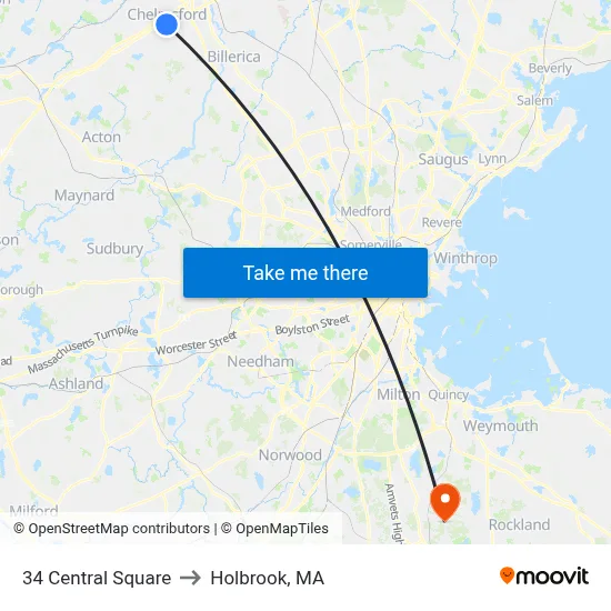 34 Central Square to Holbrook, MA map