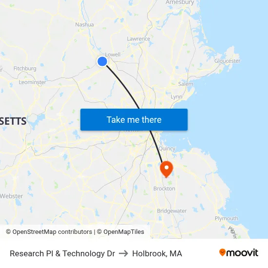 Research Pl & Technology Dr to Holbrook, MA map