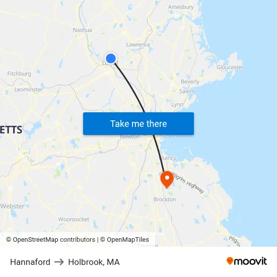 Hannaford to Holbrook, MA map