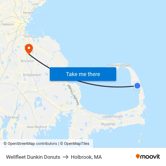 Wellfleet Dunkin Donuts to Holbrook, MA map