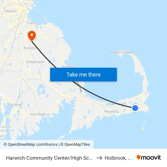 Harwich Community Center/High School to Holbrook, MA map