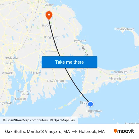 Oak Bluffs, Martha’S Vineyard, MA to Holbrook, MA map