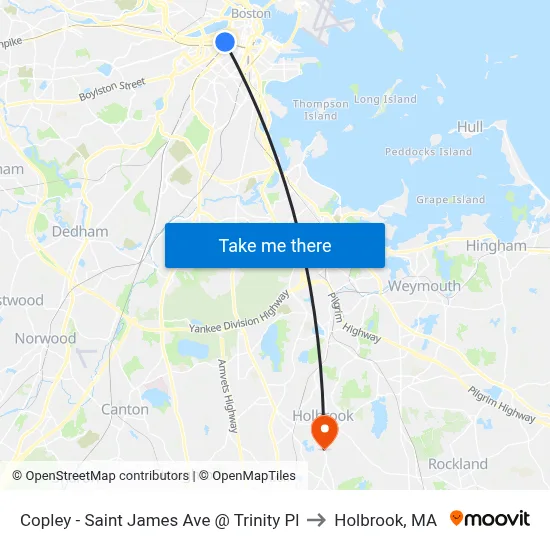 Copley - Saint James Ave @ Trinity Pl to Holbrook, MA map