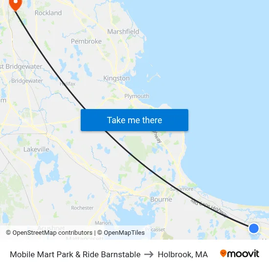 Mobile Mart Park & Ride Barnstable to Holbrook, MA map