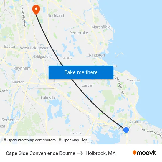 Cape Side Convenience Bourne to Holbrook, MA map