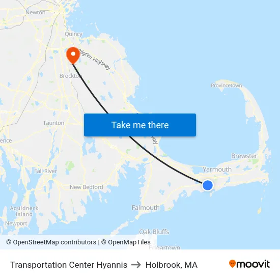 Transportation Center Hyannis to Holbrook, MA map