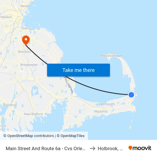 Main Street And Route 6a - Cvs Orleans to Holbrook, MA map