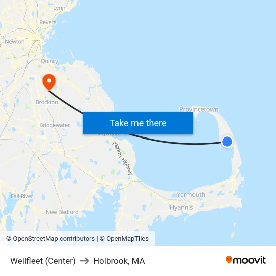 Wellfleet (Center) to Holbrook, MA map