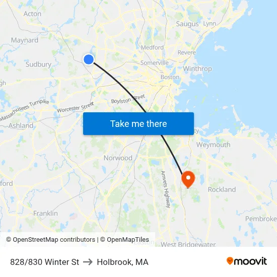828/830 Winter St to Holbrook, MA map