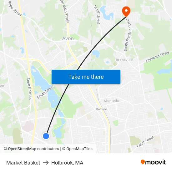 Market Basket to Holbrook, MA map