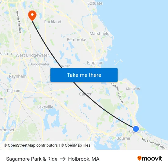 Sagamore Park & Ride to Holbrook, MA map