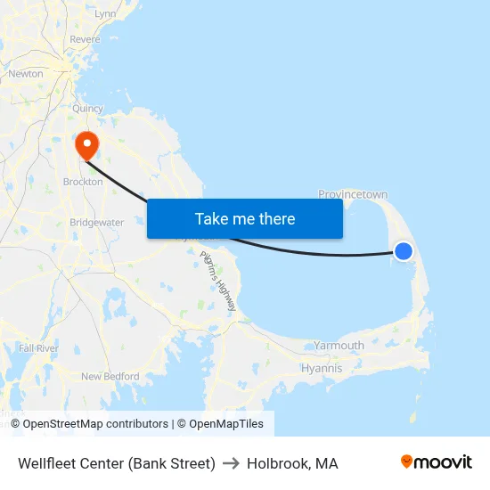 Wellfleet Center (Bank Street) to Holbrook, MA map