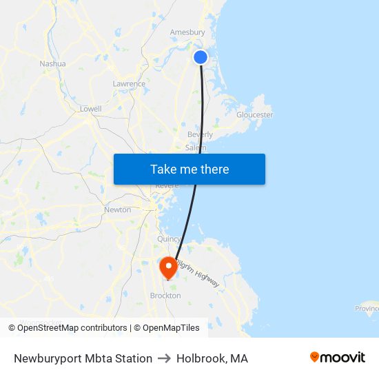 Newburyport Mbta Station to Holbrook, MA map