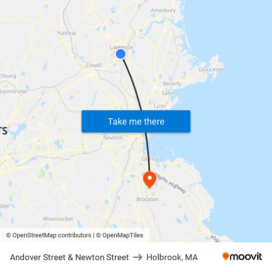 Andover Street & Newton Street to Holbrook, MA map