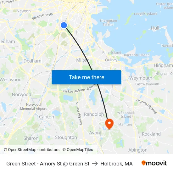 Green Street - Amory St @ Green St to Holbrook, MA map