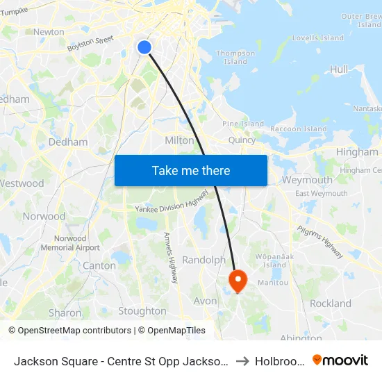 Jackson Square - Centre St Opp Jackson Square Busway to Holbrook, MA map
