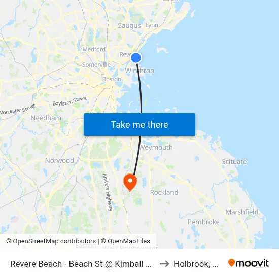 Revere Beach - Beach St @ Kimball Ave to Holbrook, MA map